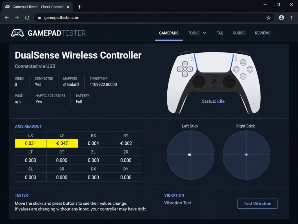 Readout On A Resting DualSense Controller