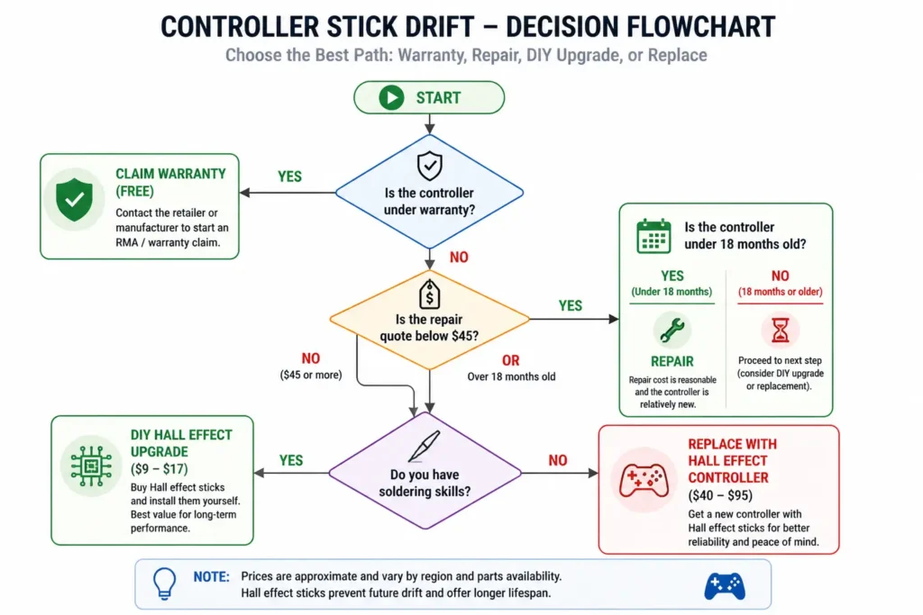 Repair Gamepad vs New Buy - Best Cost Decision Guide 2026 2 Controller Stick Drift - Decision Flowchart